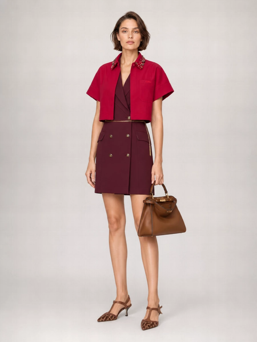 Fendi Embellished Asymmetric Cotton Cropped Shirt