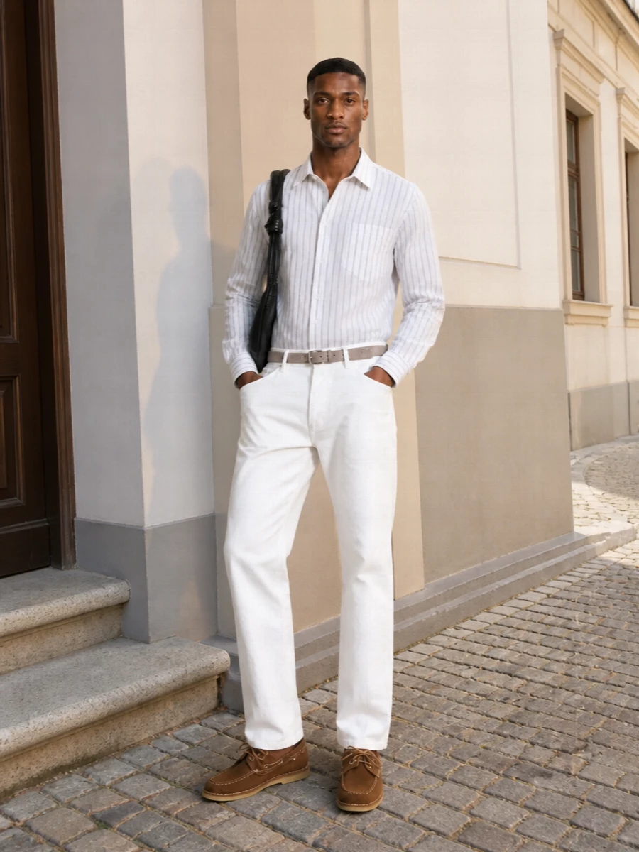 Ami paris striped shirt white jeans outfit