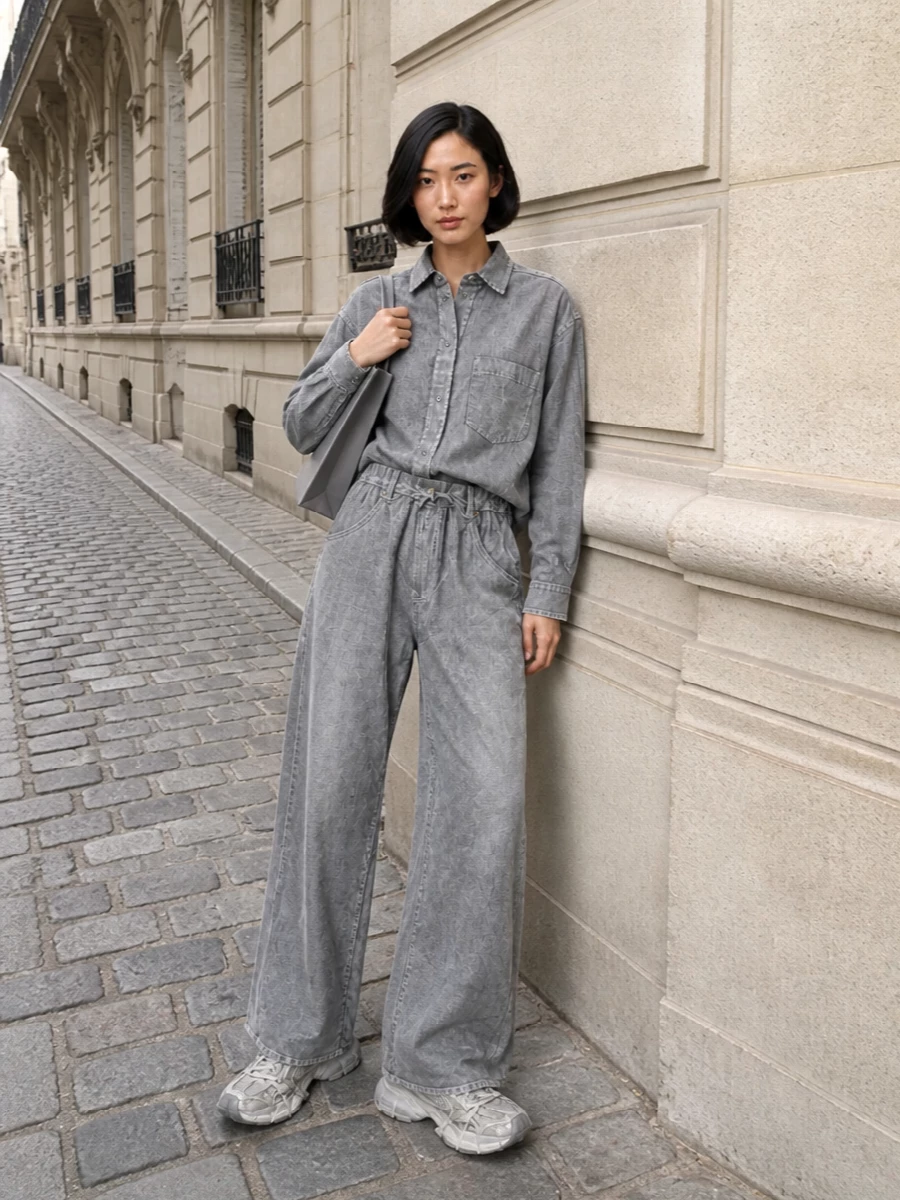 Darkpark grey wide leg trousers balenciaga sneakers