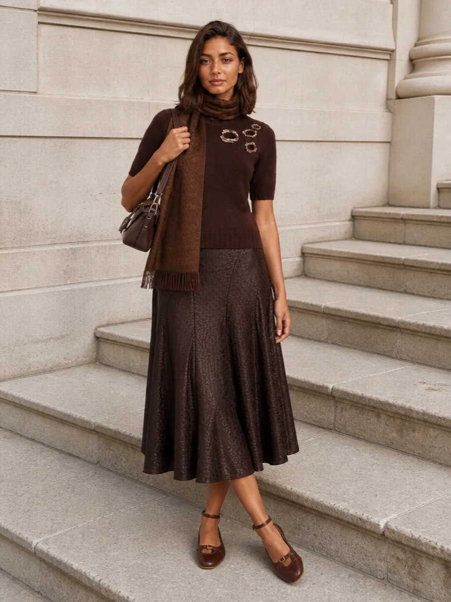 Fendi brown midi skirt fabiana filippi knit