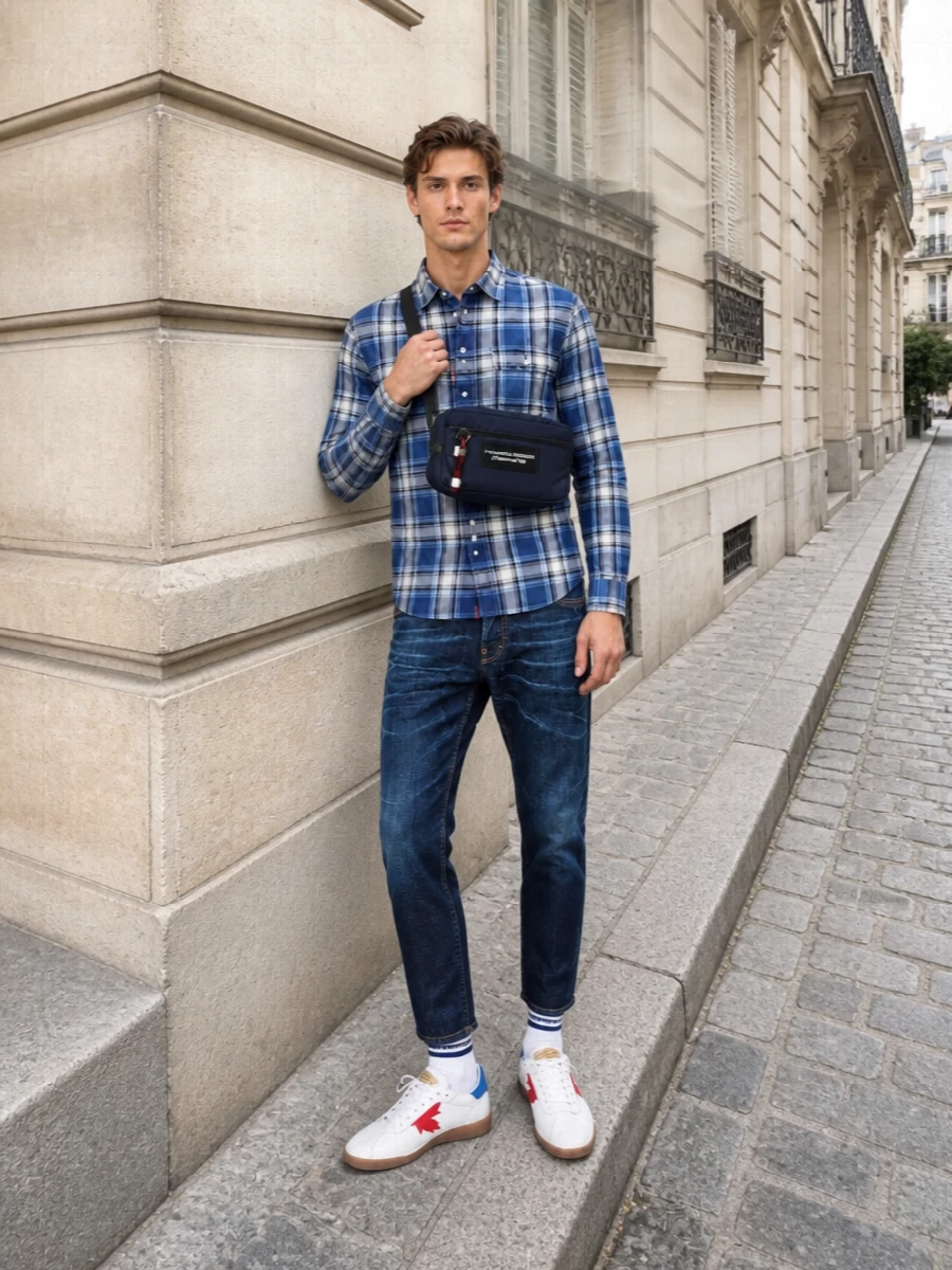 Dsquared2 plaid shirt dark jeans sneakers