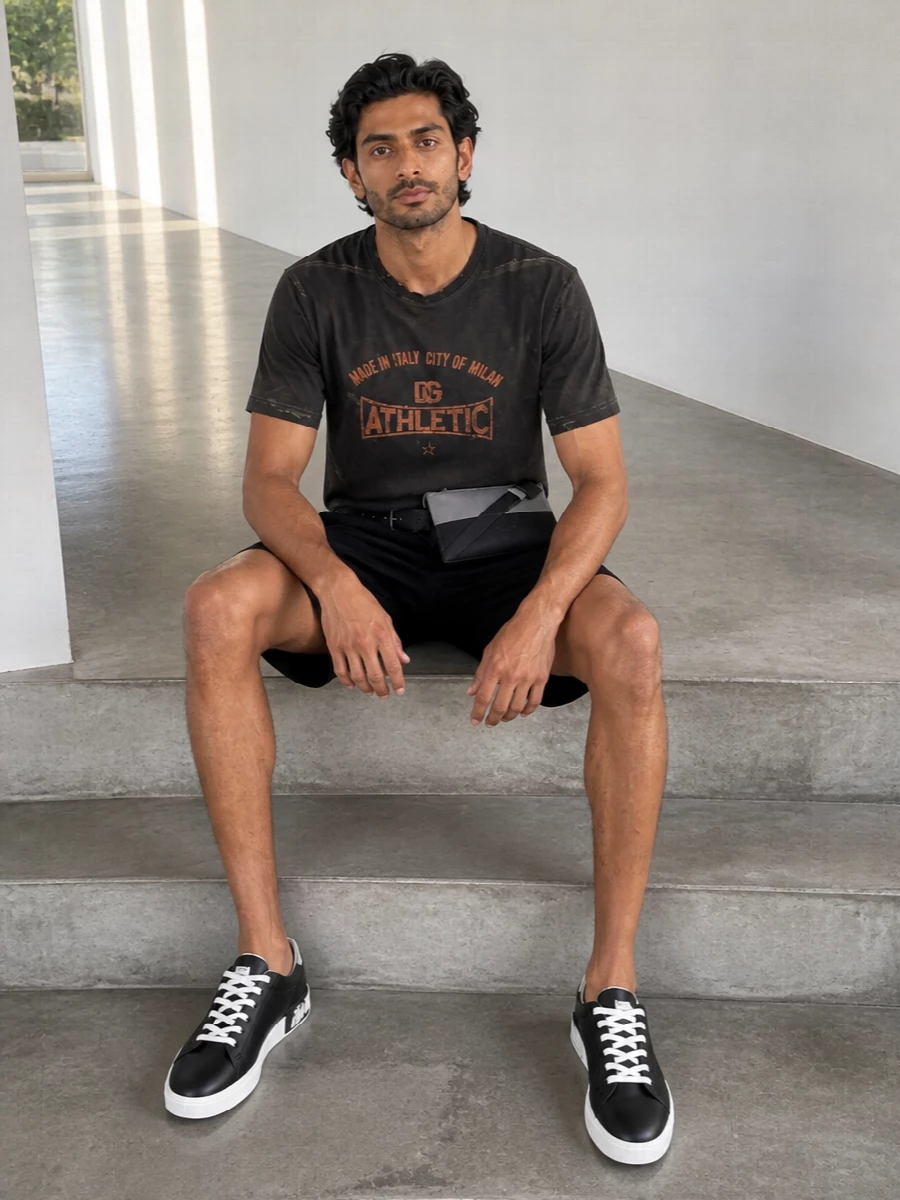 Dolce gabbana distressed tee black shorts sneakers