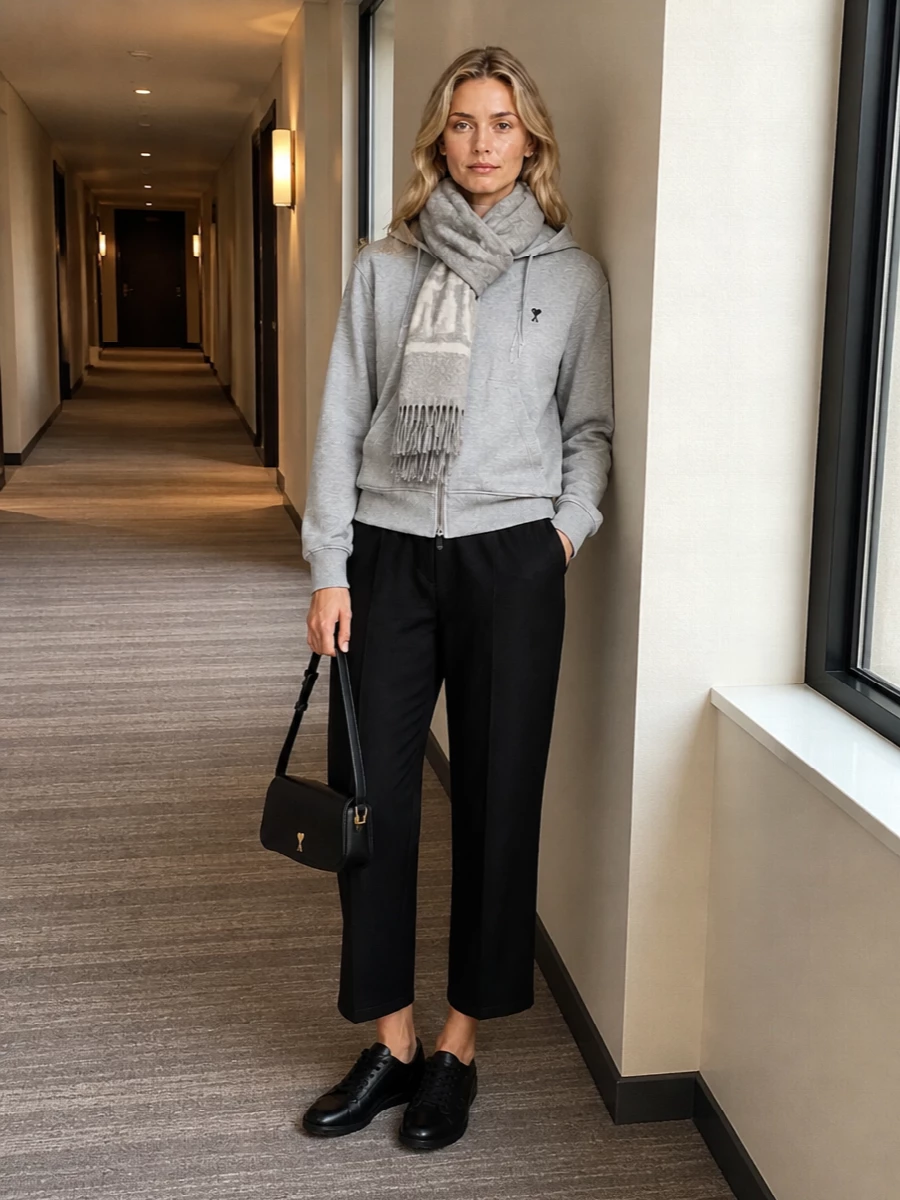 Ami paris grey hoodie black cropped trousers
