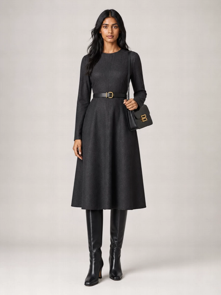 Victoria Beckham Virgin Wool Dolman-Sleeve Midi Dress