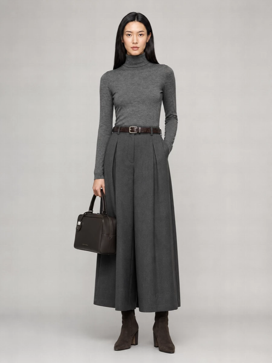 Brunello Cucinelli Wool Mélange Pleated Midi Skirt