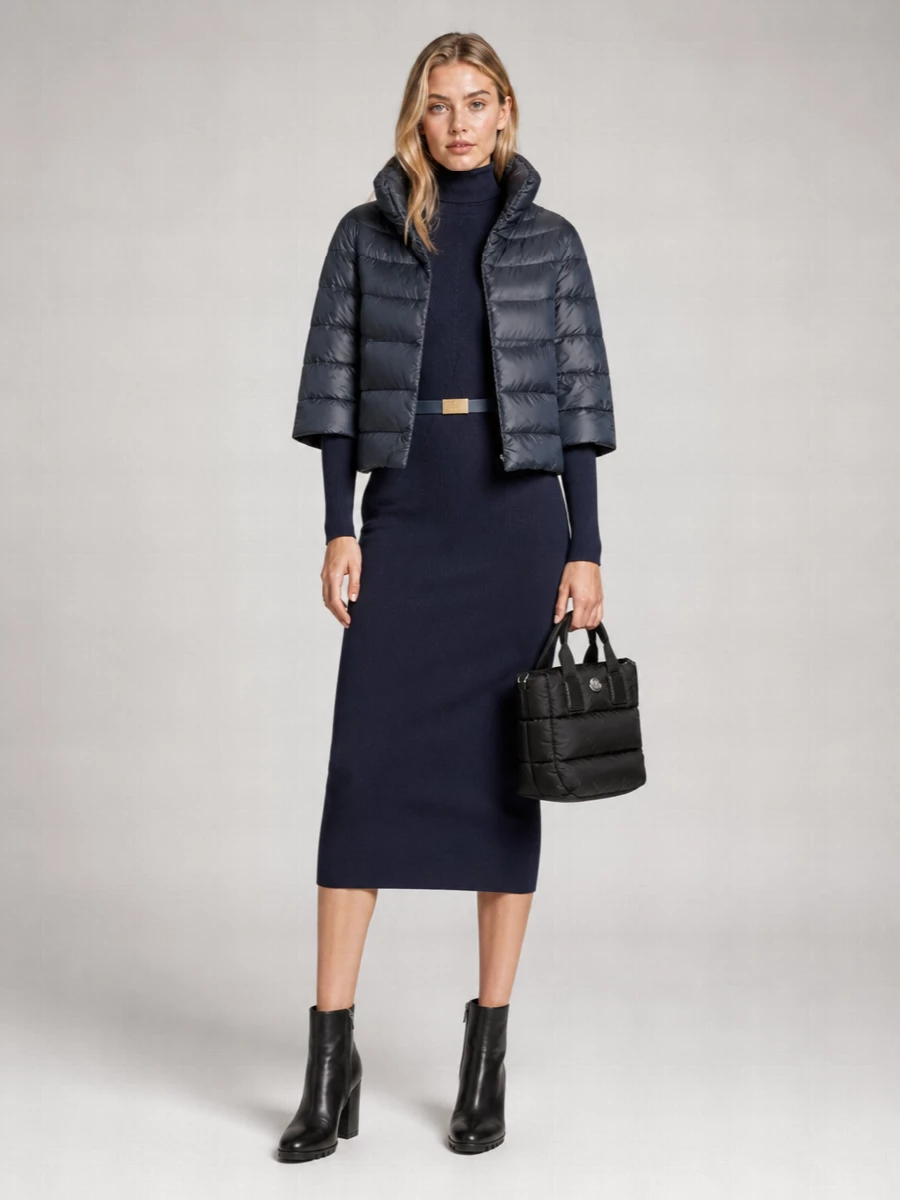 Herno Puffer Coat With 3/4 Sleeves And High Collar