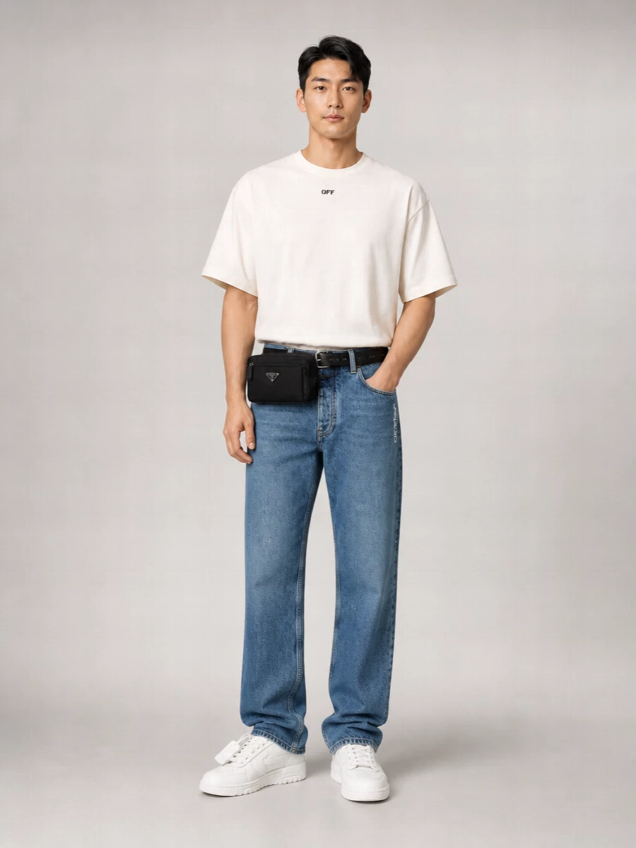 Off-White Cotton Slim Relaxed-Fit Straight-Leg Jeans
