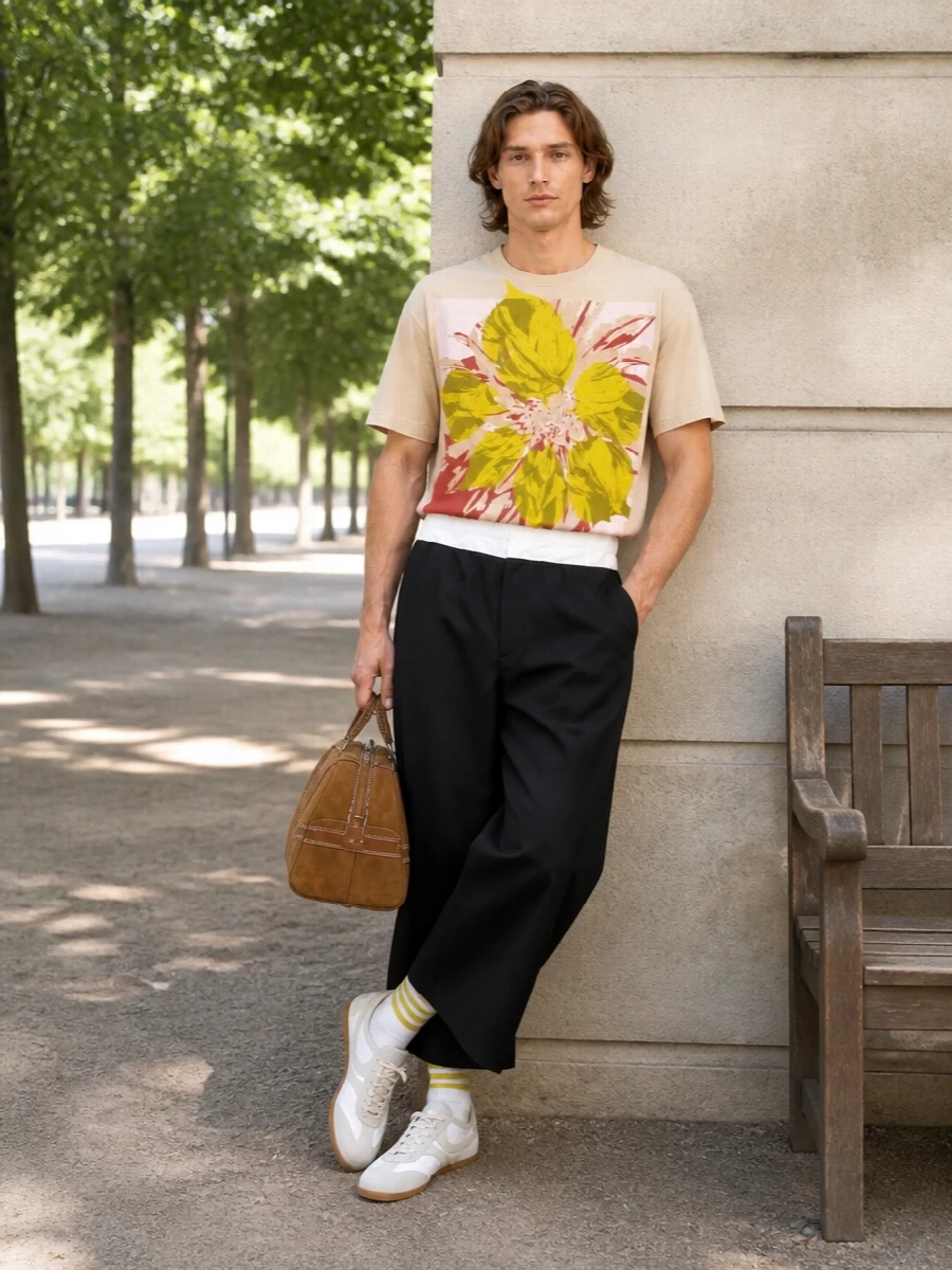Dries van noten floral tee wide leg trousers