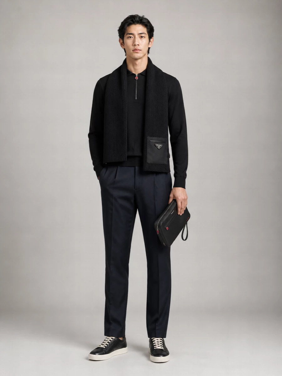 Kiton Wool Long-Sleeve Zip Polo Sweater