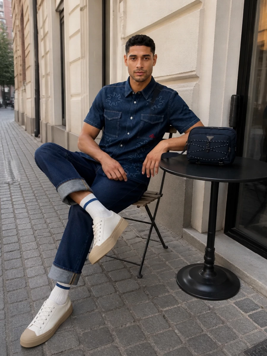 Marni denim shirt dark indigo jeans sneakers