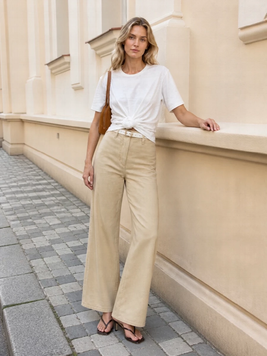 Magda butrym white tee beige wide leg pants