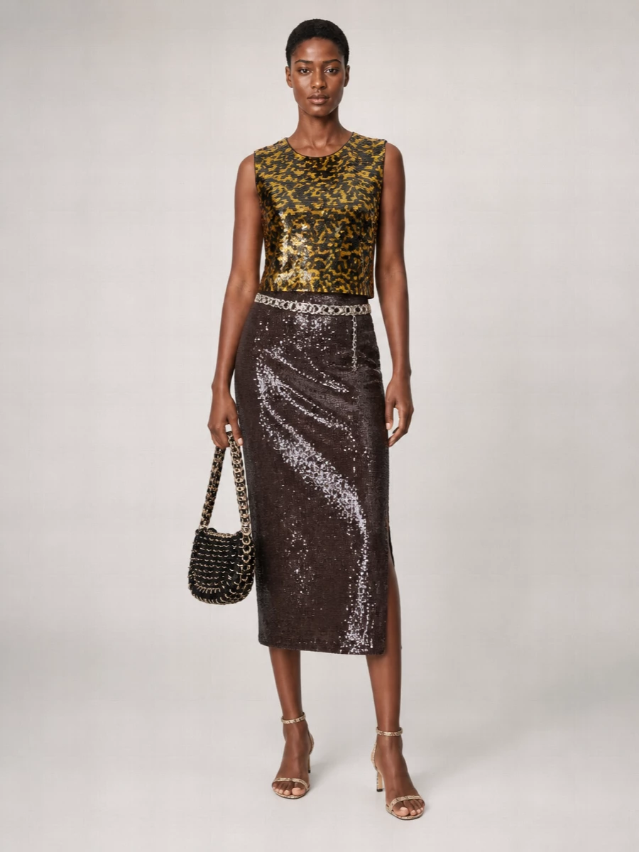 Staud Sequined Cropped Square-Neck Top