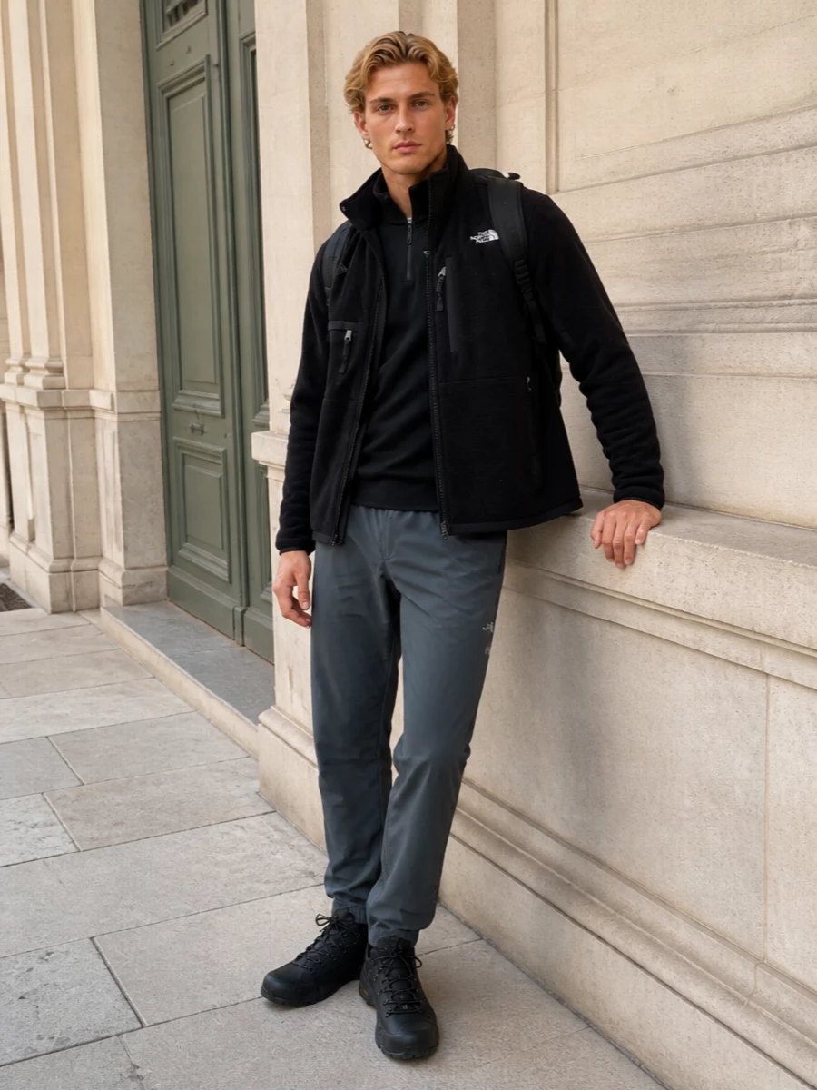The north face black fleece technical pants outfit