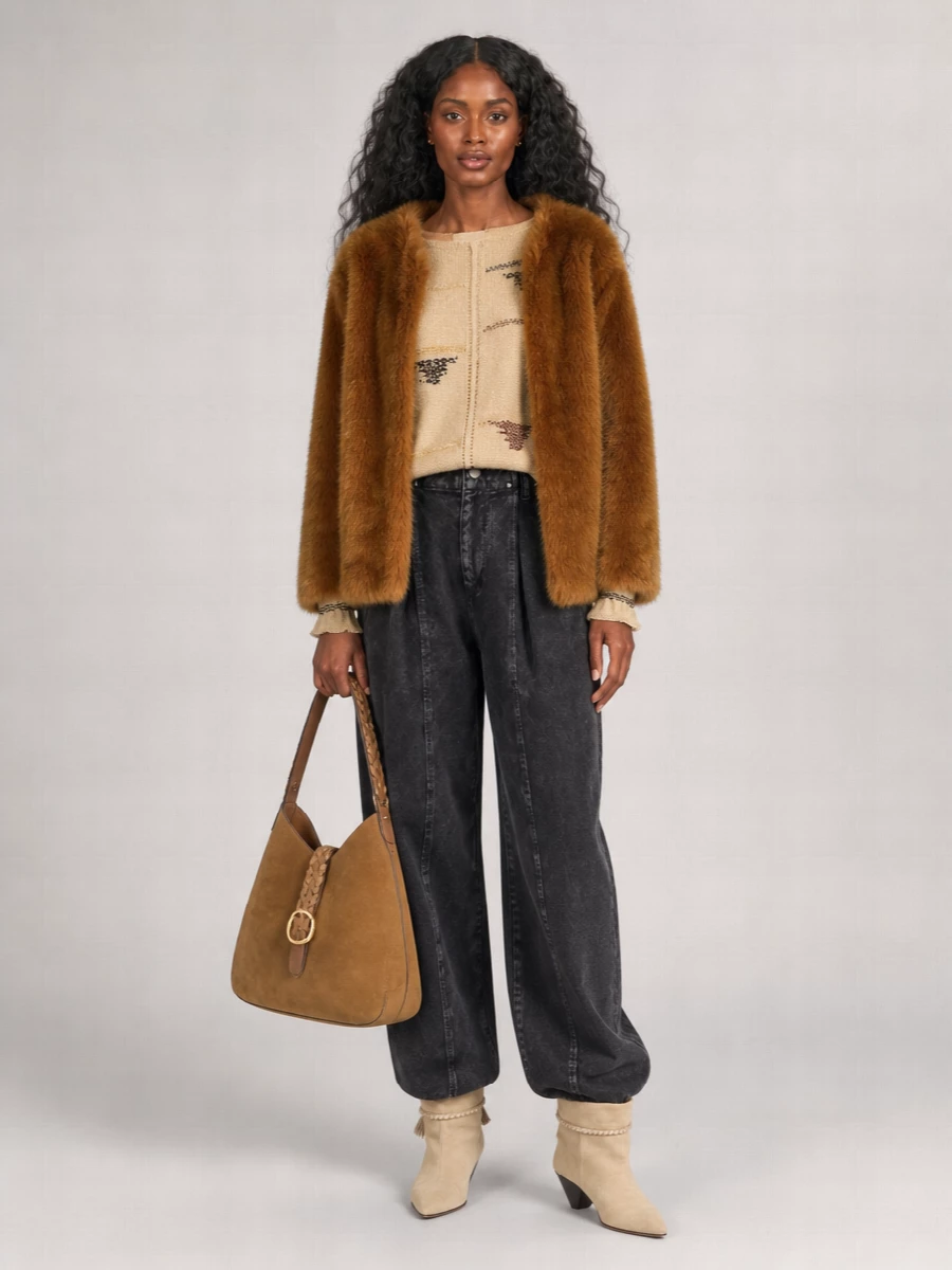 Isabel Marant Aglae Long Sleeve Faux Fur Coat