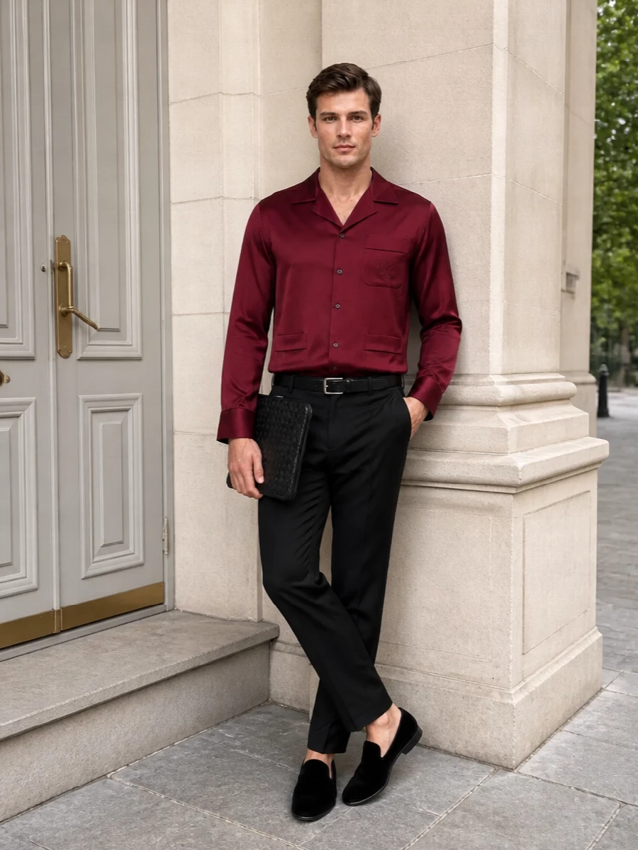Dolcegabbana satin shirt black tailored trousers