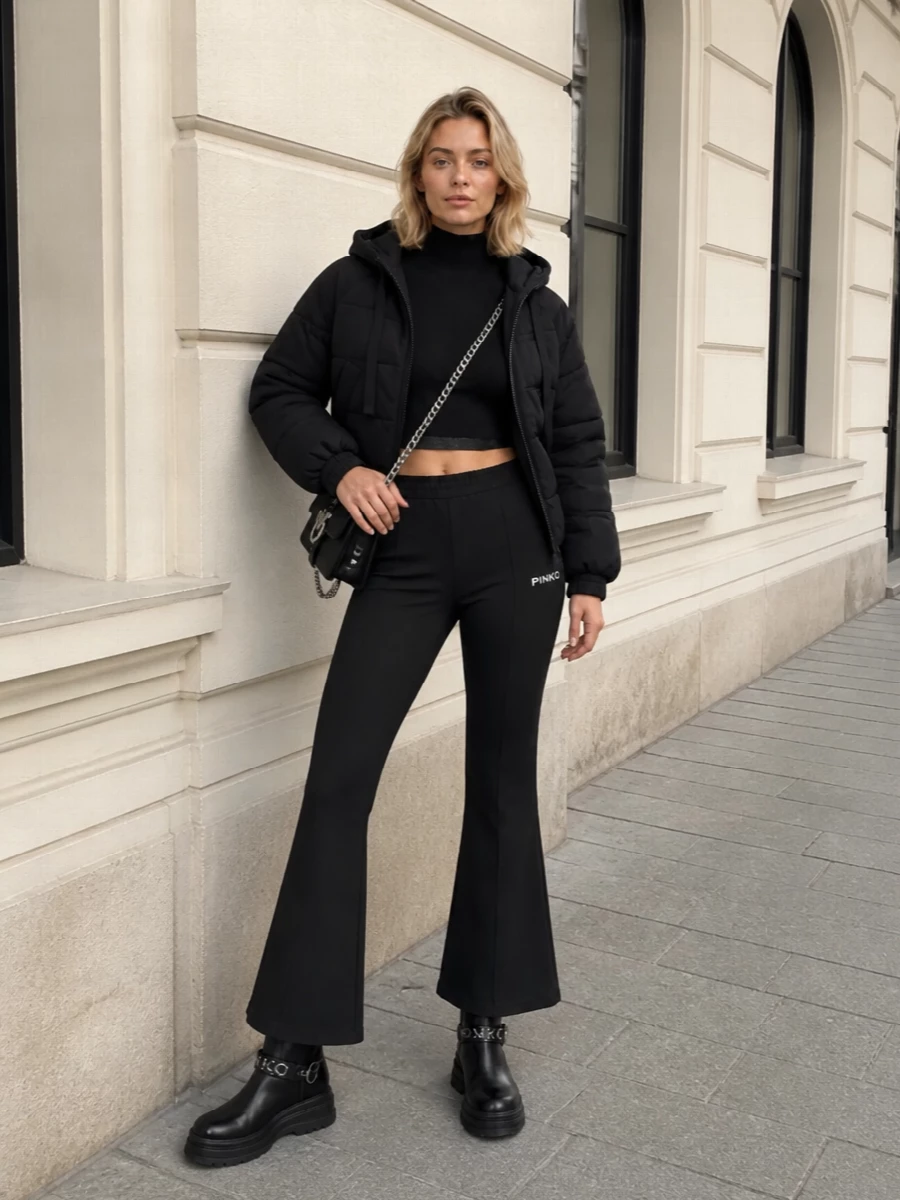 Pinko black puffer flared pants ankle boots