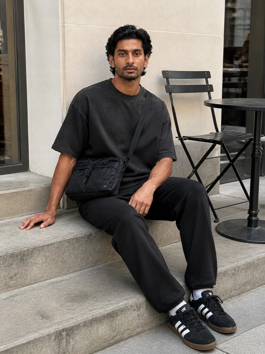 Entire studios track pants adidas black gum sneakers