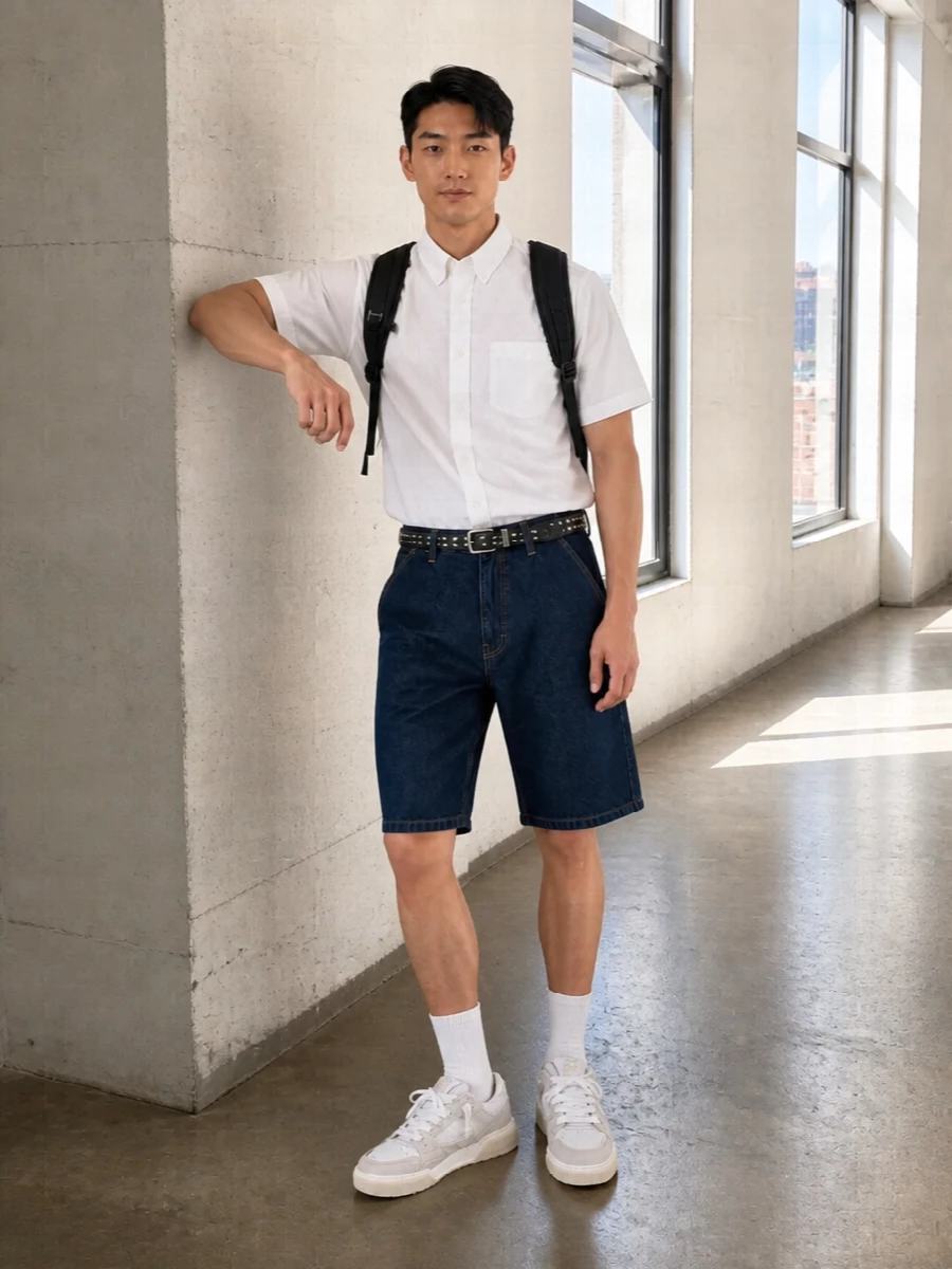 Carhartt denim shorts white shirt sneakers