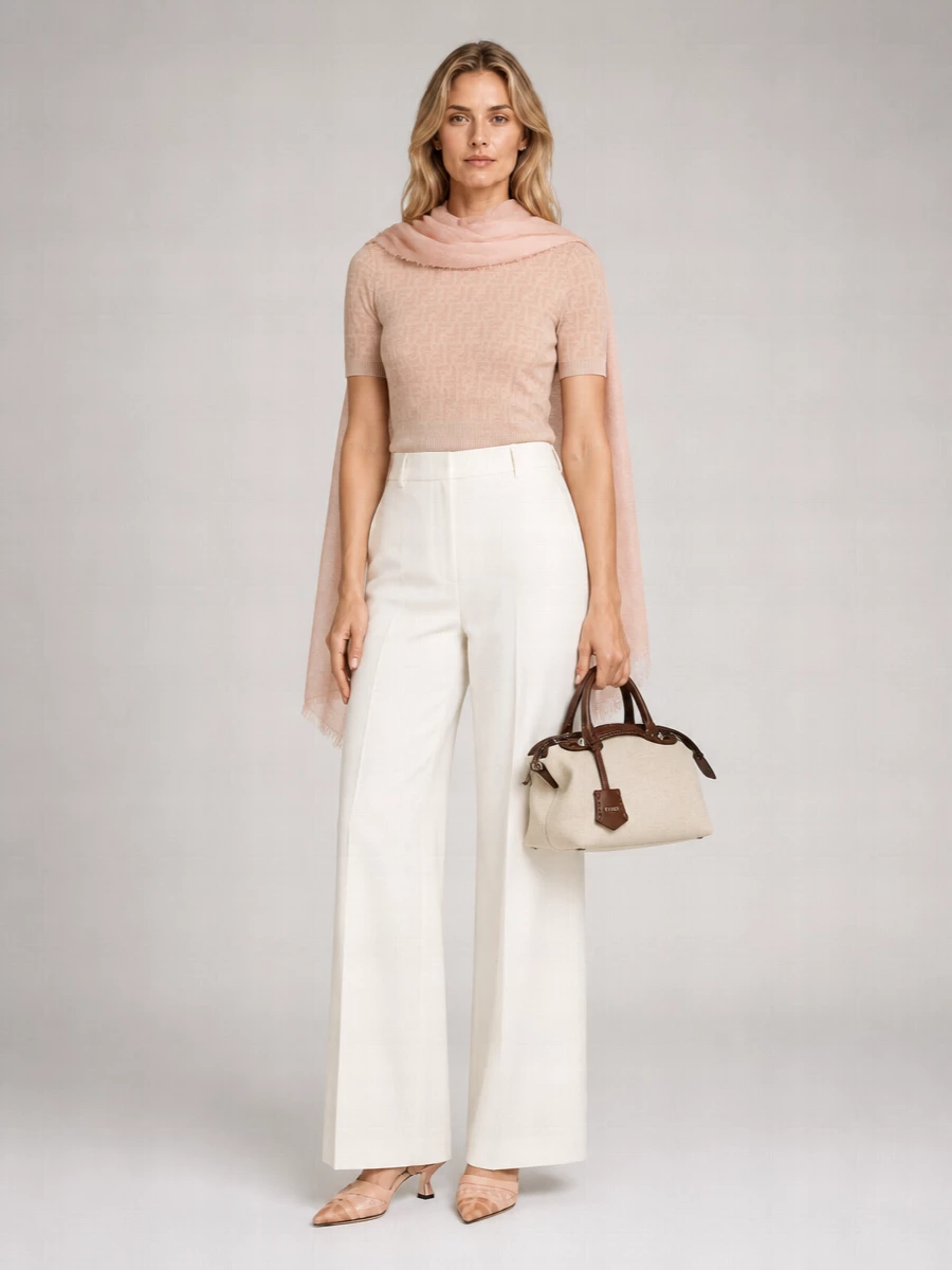 Fendi Wool Printed Short-Sleeve Round-Neck Knitted Top