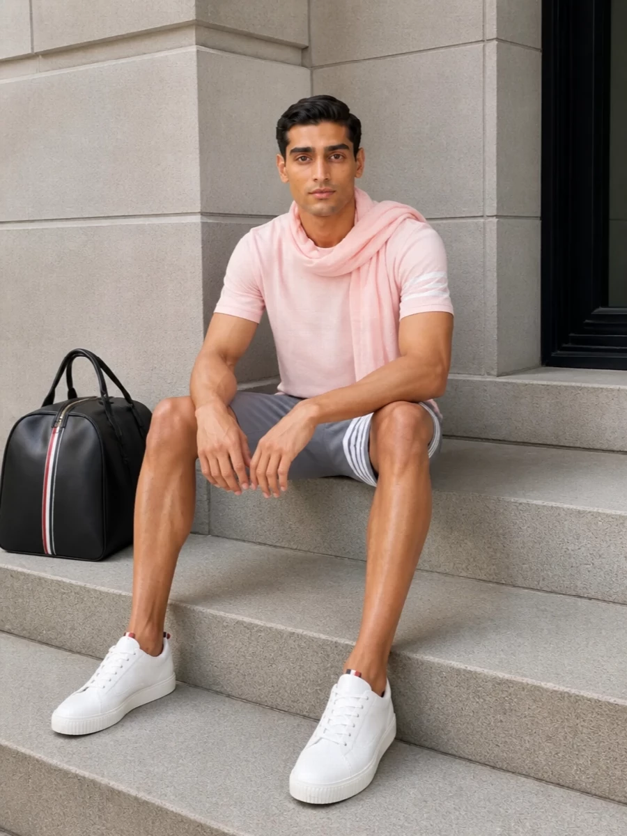 Thom browne pastel tee grey tailored shorts