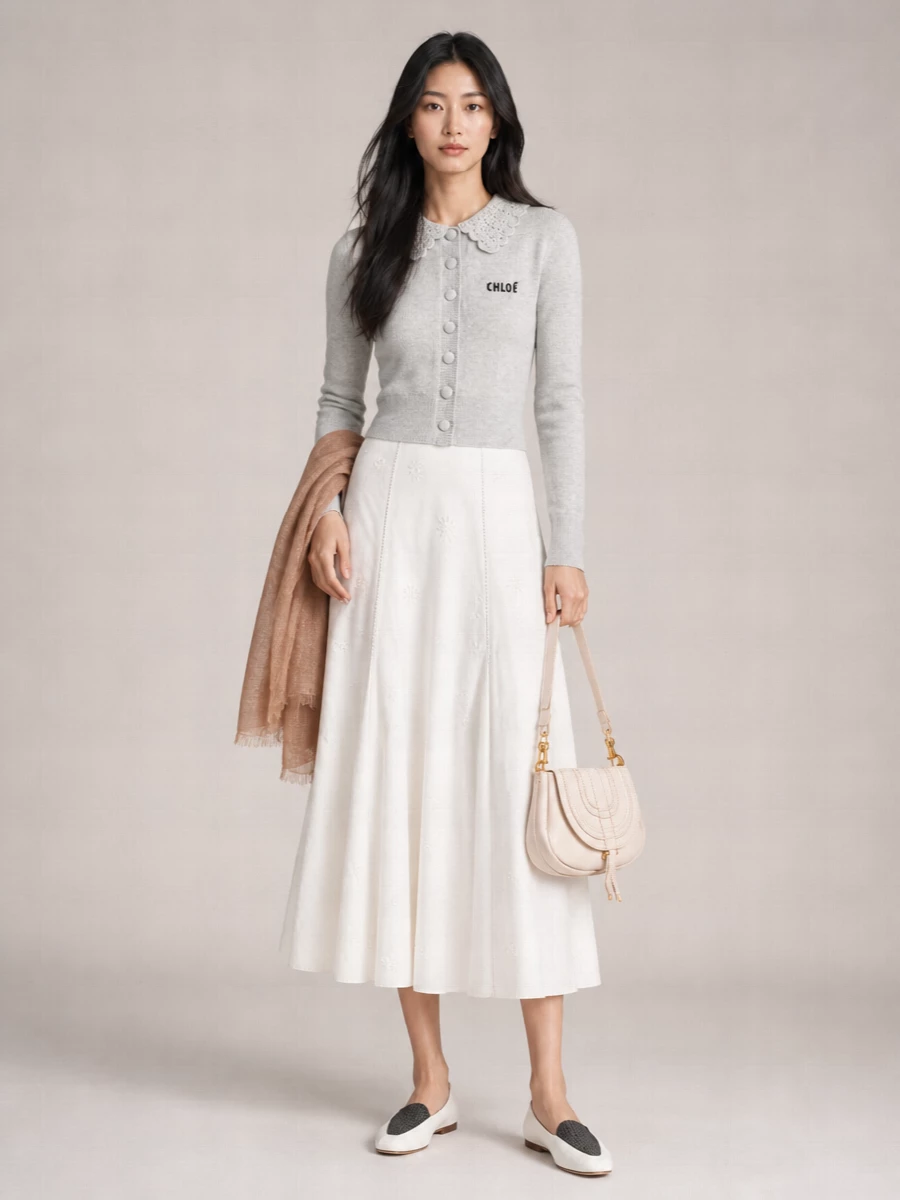 Chloé Fine-Knit Wool Fitted Collared Cardigan