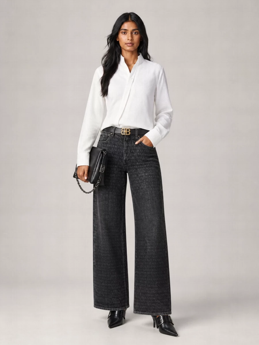 Balenciaga Denim Wide-Leg Trousers