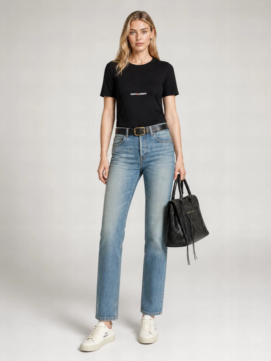 Saint Laurent Denim High-Rise Cropped Straight-Leg Jeans