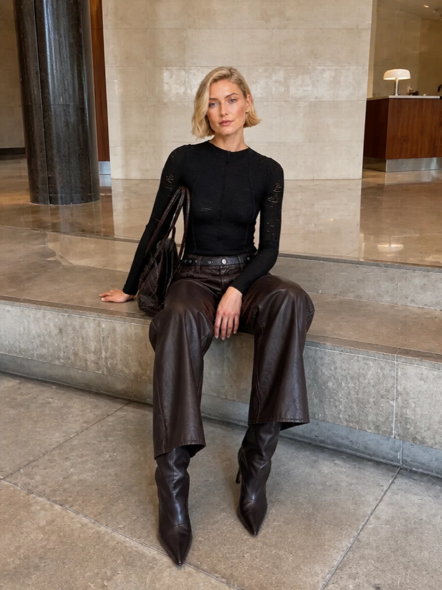 Attico brown cropped jeans over the knee boots