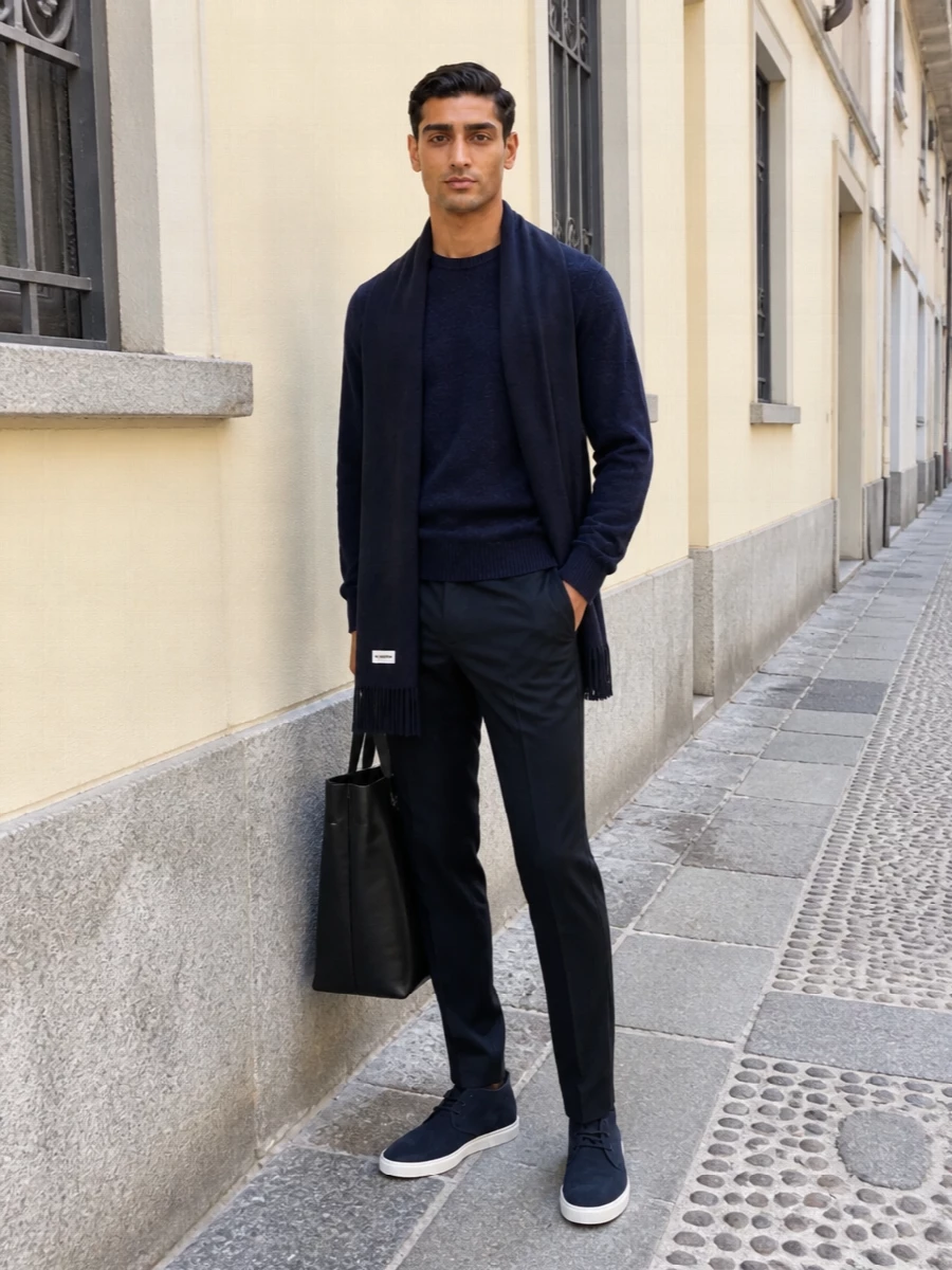 Les deux navy sweater apc trousers outfit