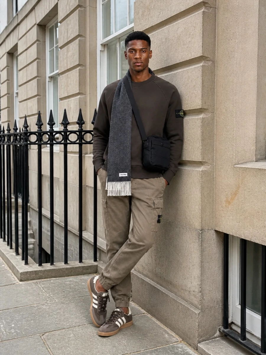 Stone island sweatshirt cargo joggers adidas sneakers