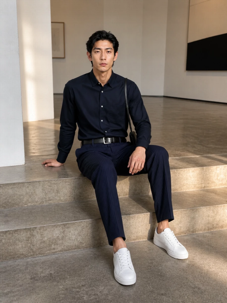Comme des garcons navy shirt pleated trousers
