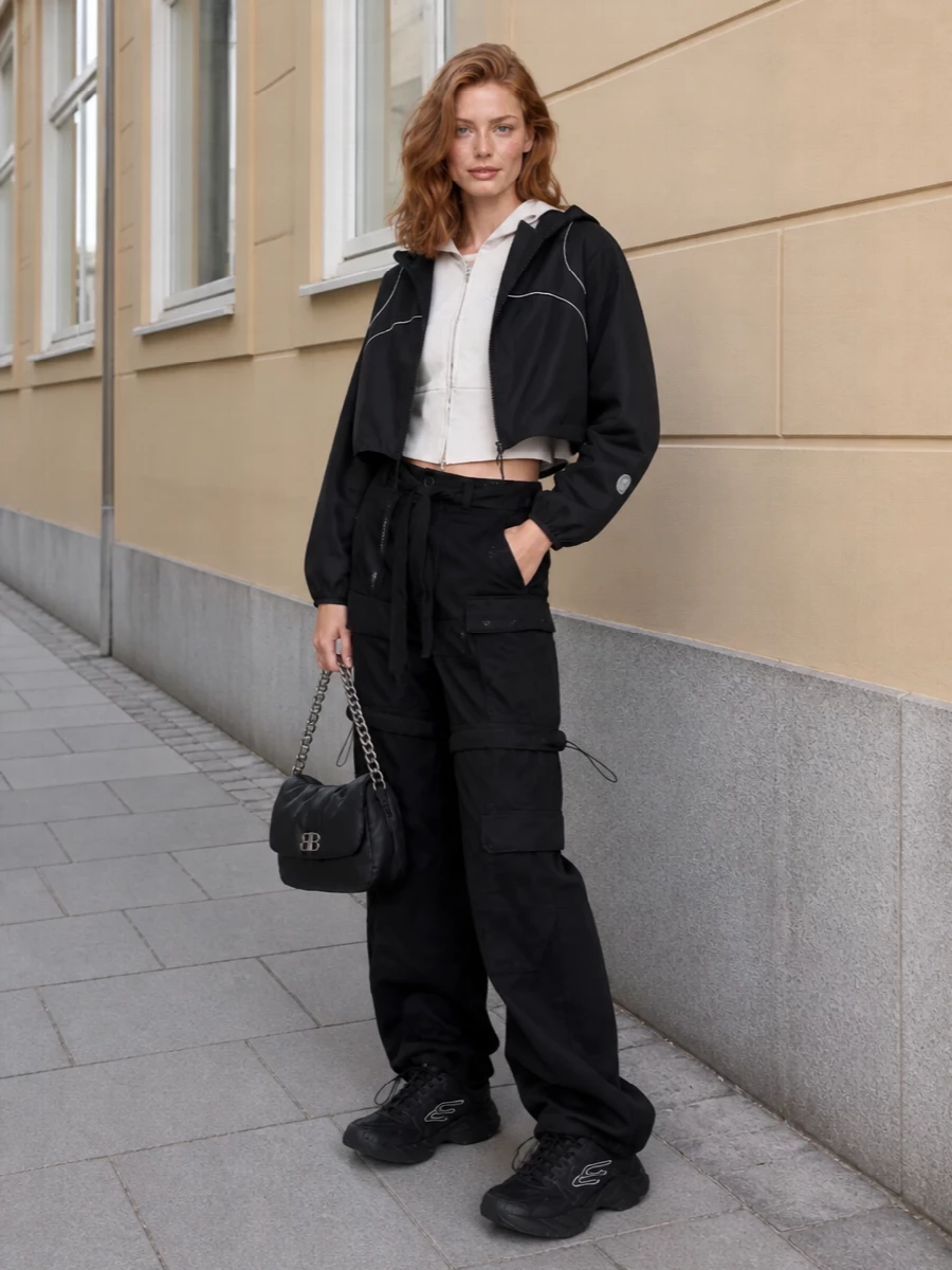 Balenciaga cropped jacket cargo pants outfit