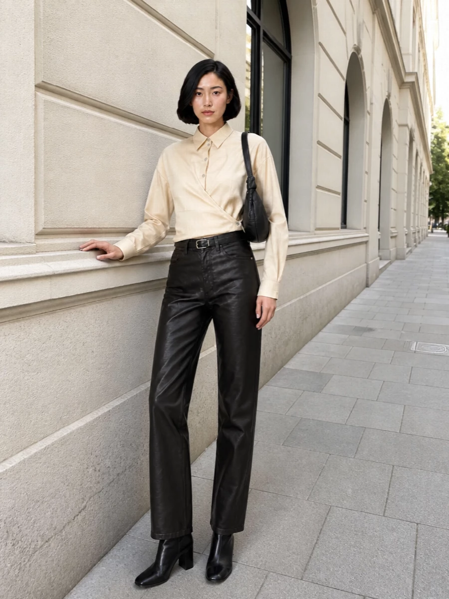 Lemaire black jeans asymmetric buttercream shirt outfit