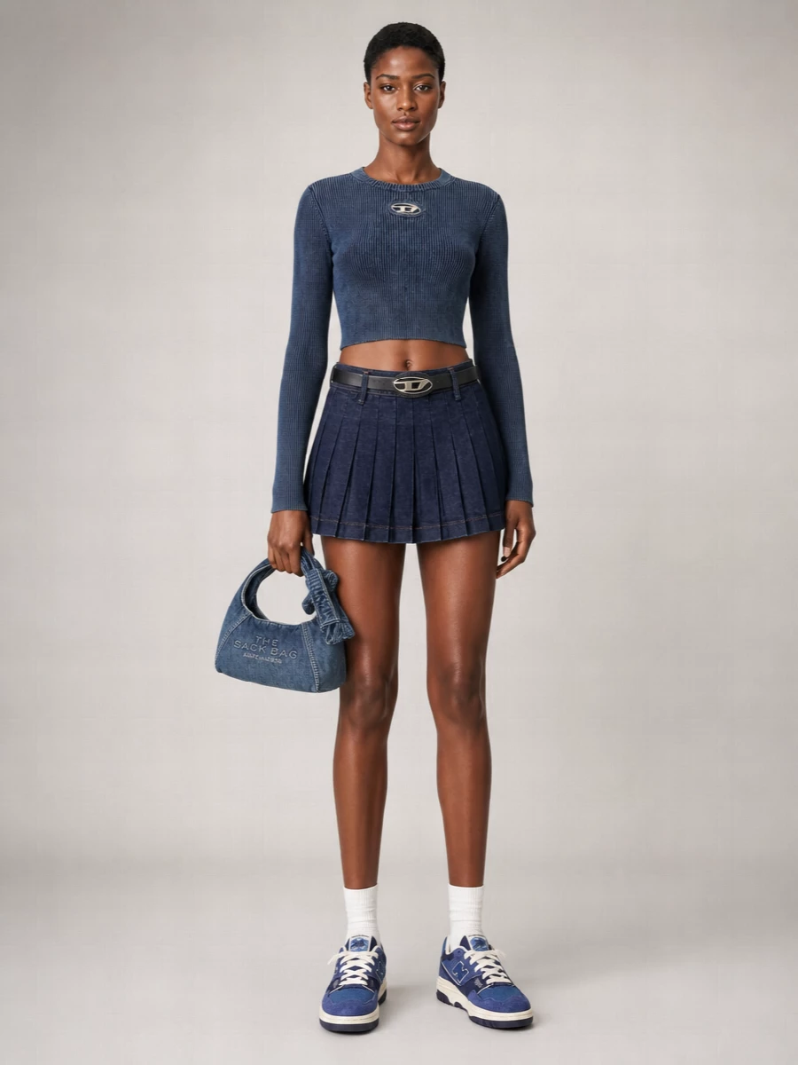 7 For All Mankind Denim Pleated Mini Skirt