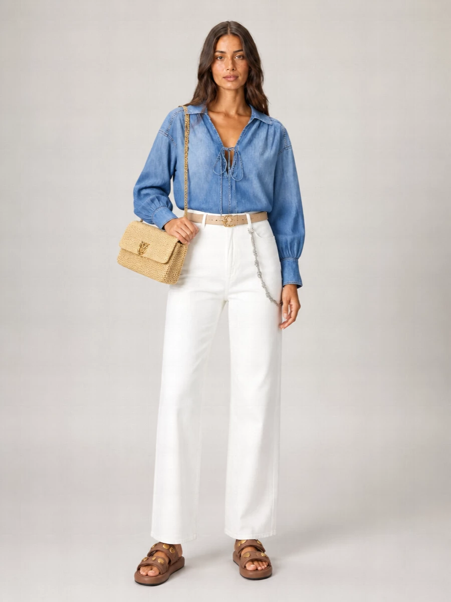 Pinko Cotton V-Neck Long-Sleeve Blouse