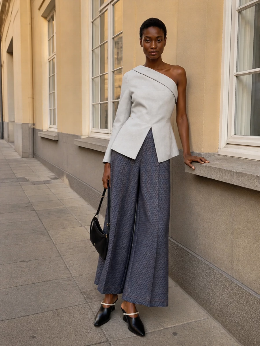 Uma wang asymmetric jacket wide leg trousers