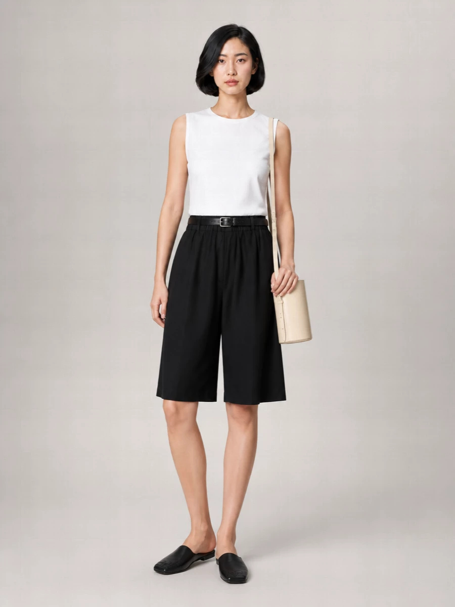 Semicouture Linen Wide-Leg Knee-Length Shorts