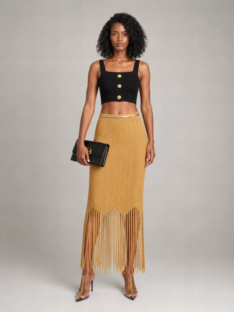 Balmain Fringed Midi Skirt