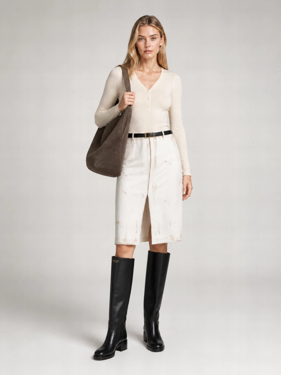 Prada Calf Leather Midi Straight Skirt