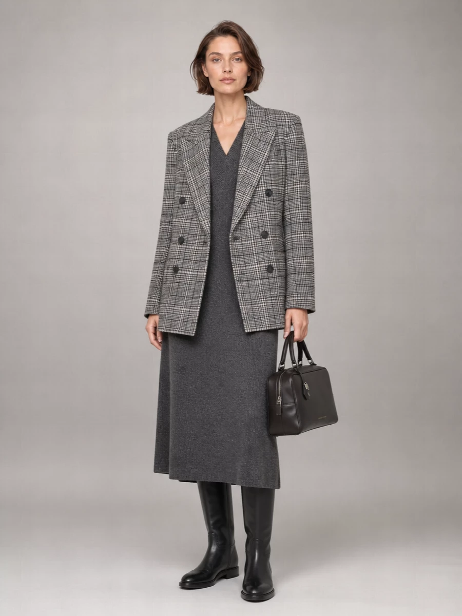 Brunello Cucinelli Alpaca Wool Checked Double Breasted Coat