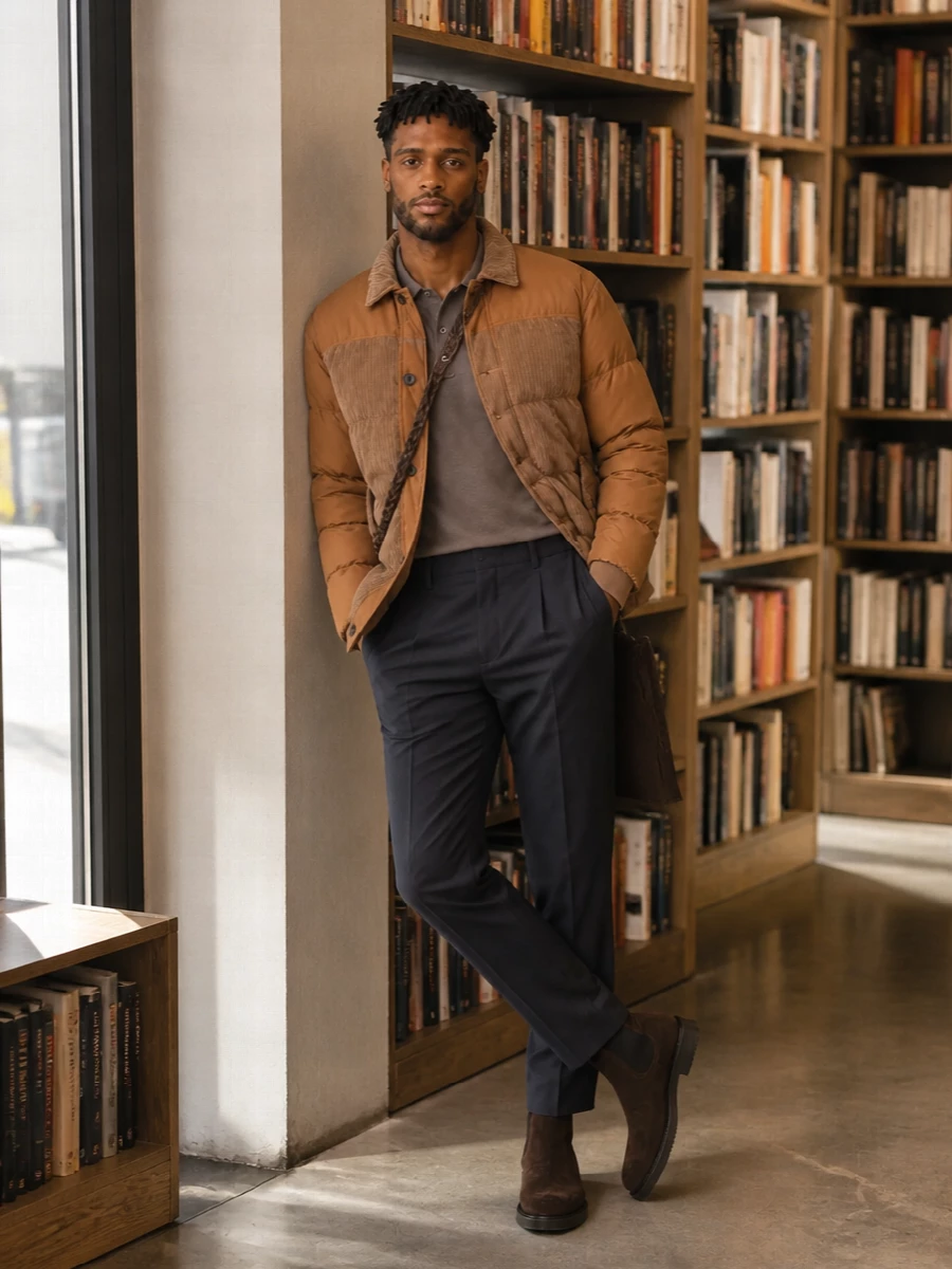 Herno padded coat chelsea boots outfit