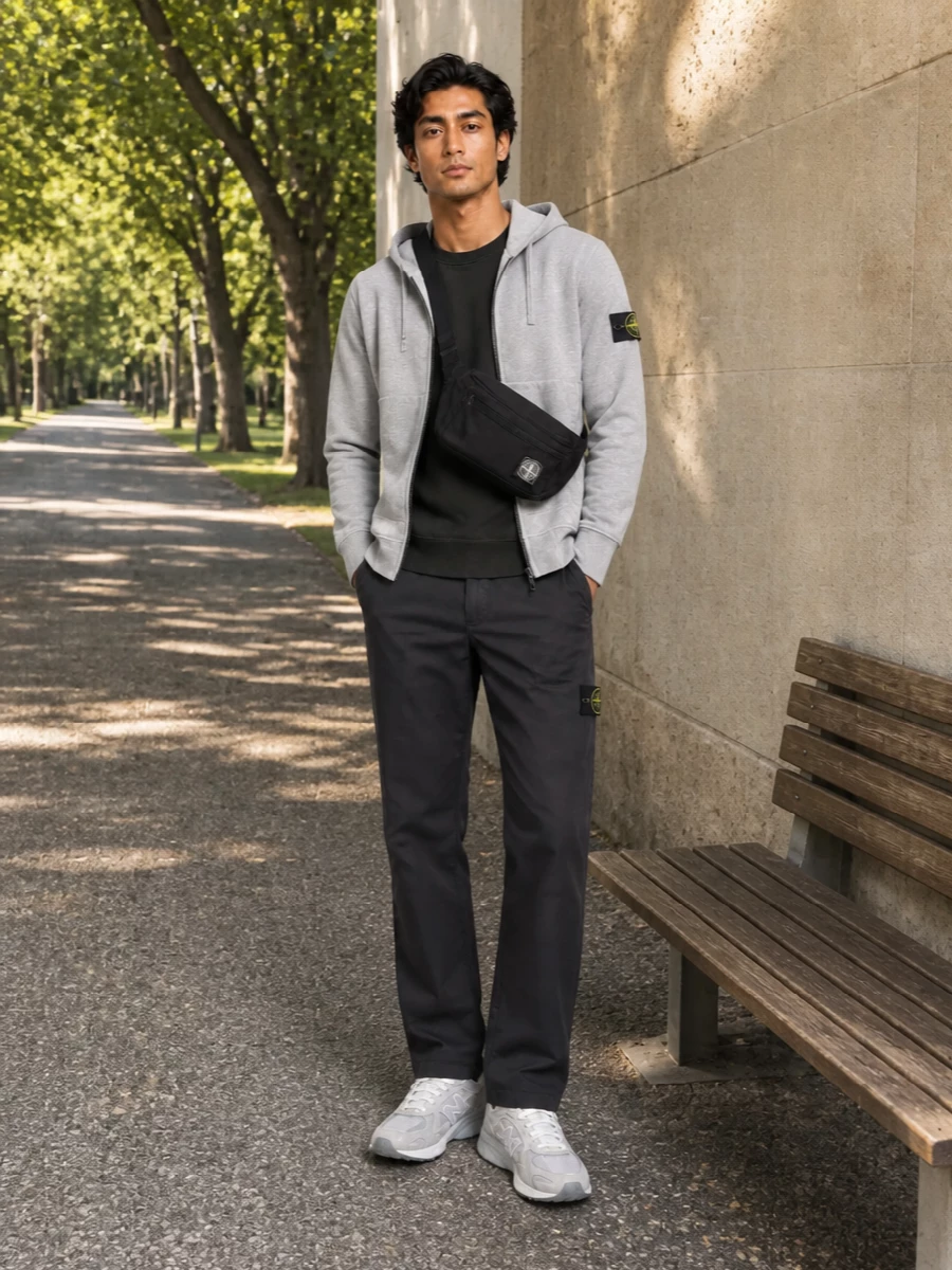 Stone island grey hoodie new balance outfit