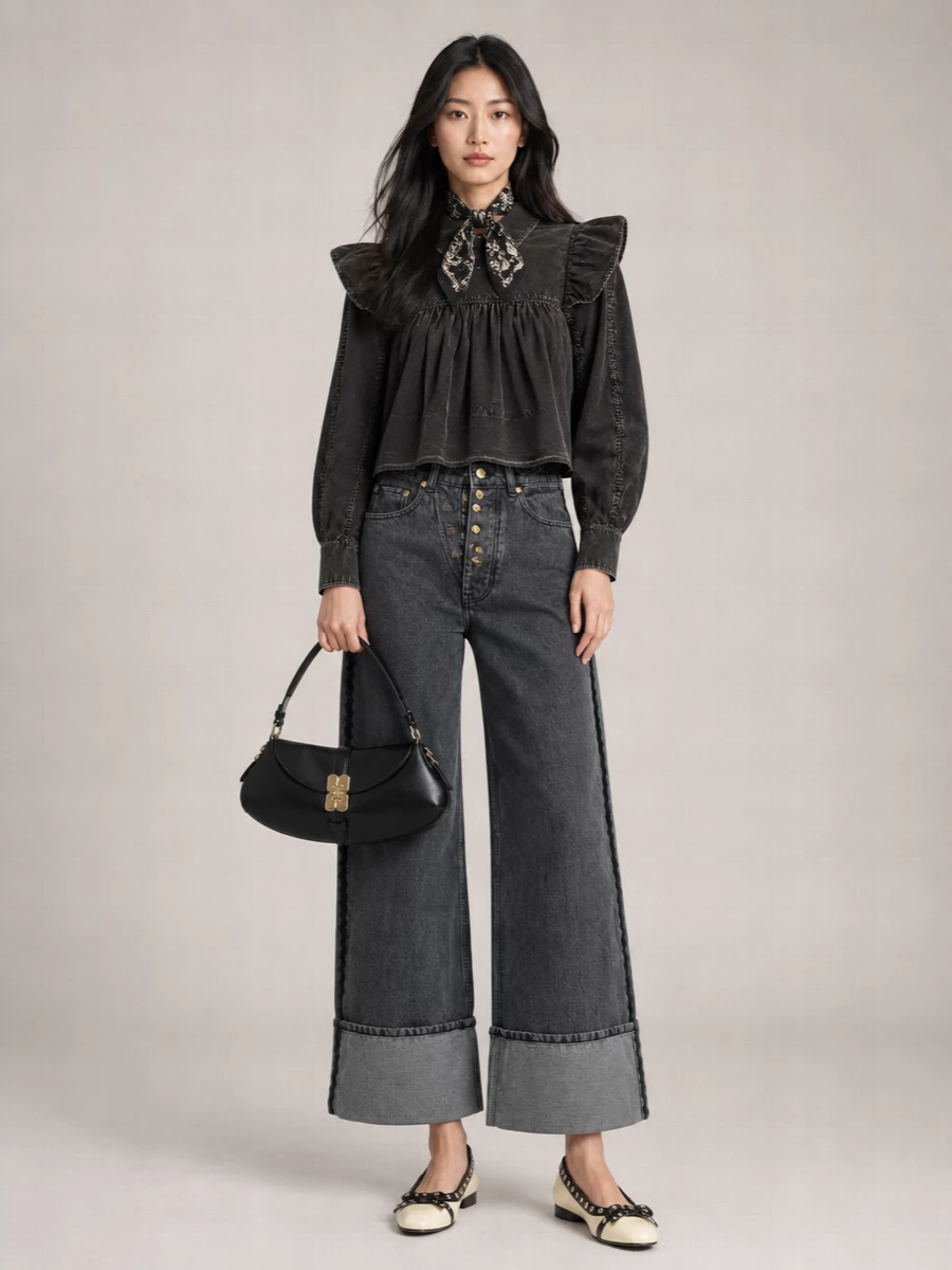 Ganni Organic Cotton Ruffled Long-Sleeve Blouse