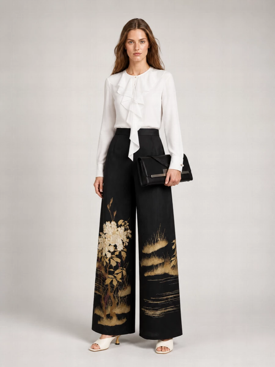 S Max Mara Silk High-Rise Wide-Leg Trousers