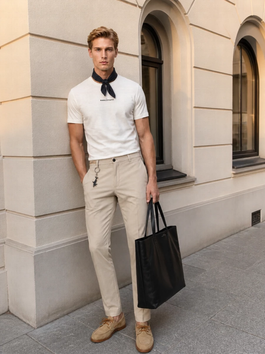 Paul shark tee beige chinos boat shoes