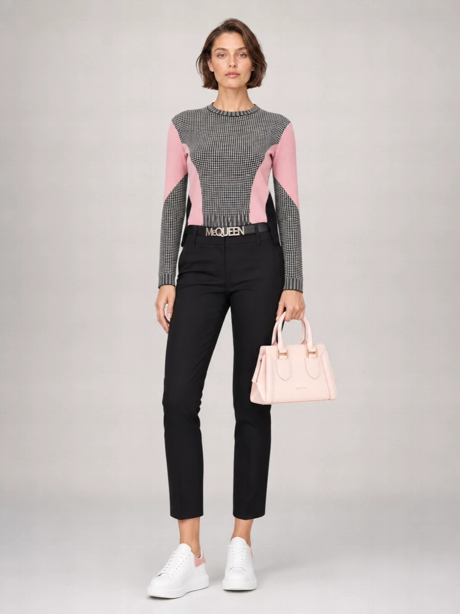 Alexander Mcqueen Ribbed Asymmetric Houndstooth Jumper
