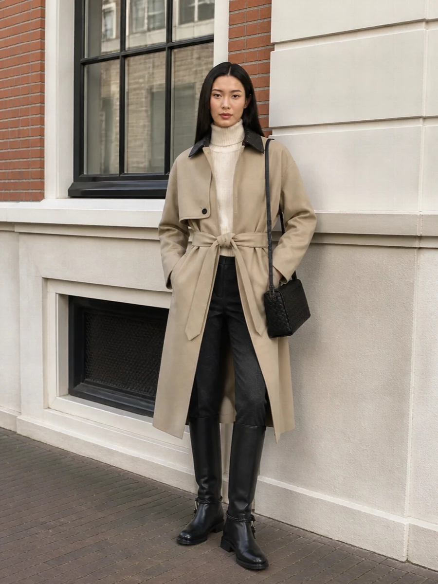 Bottega veneta beige coat ivory knit trousers