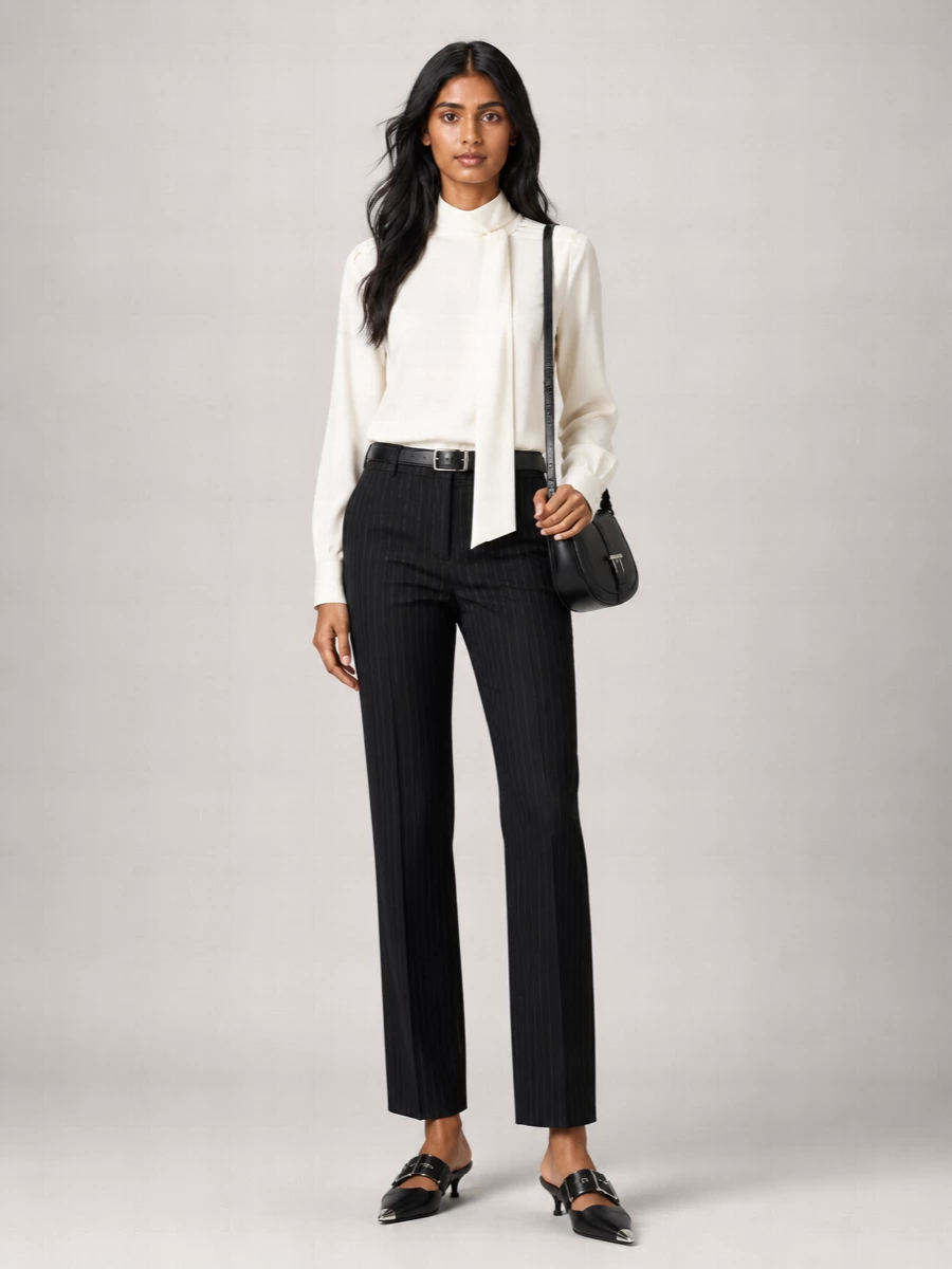 Alexander Mcqueen Wool Pinstriped Mid-Rise Straight-Leg Tailored Trousers