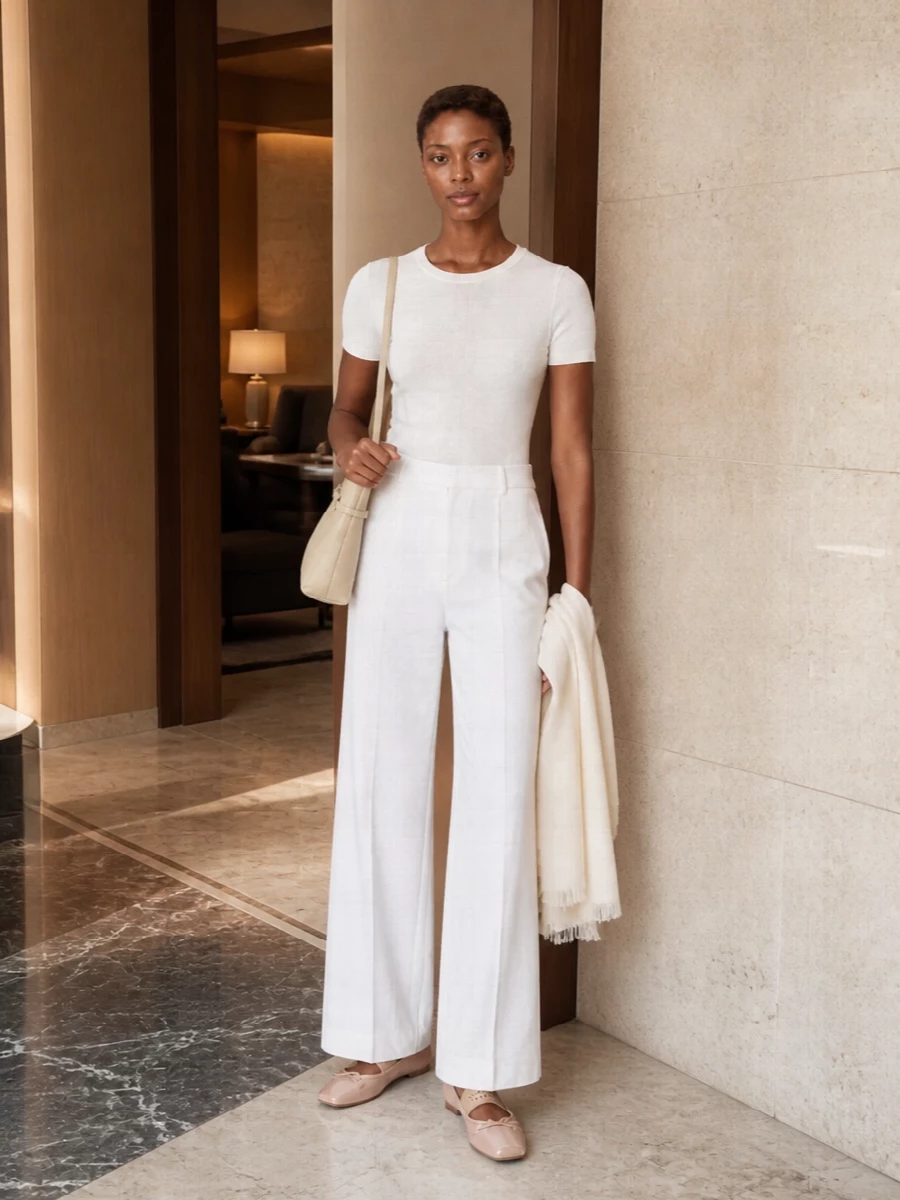 Max mara white wide leg trousers nude flats