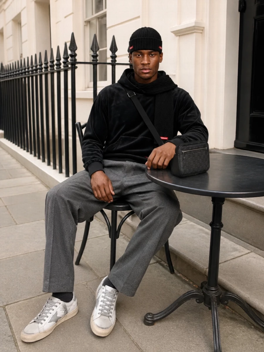 Golden goose hoodie charcoal trousers sneakers